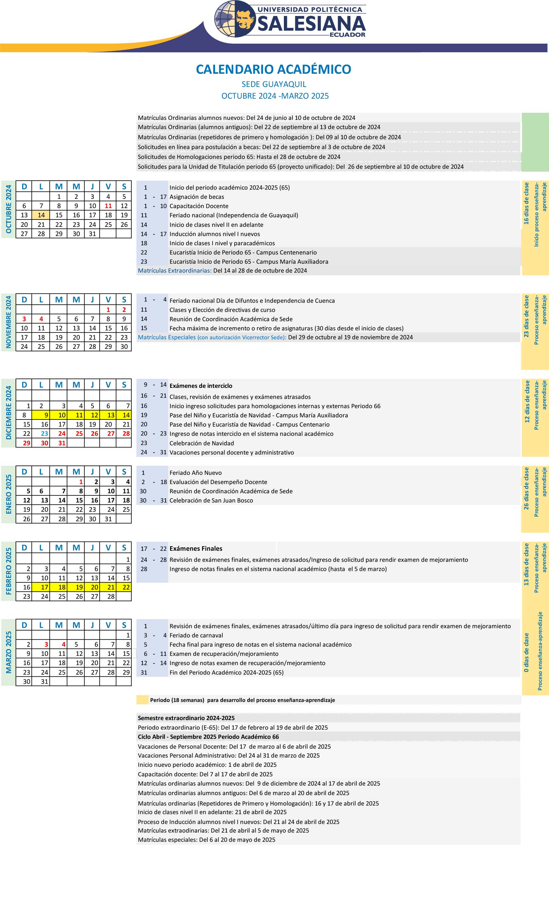 Calendario académico UPS